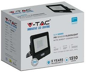 V-tac LED-Bauleuchte 20 W 3000 K schwarz mit Sensor + Kabeleinführung – 9335210