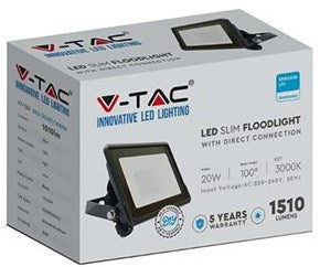 V-tac LED-Bauleuchte 20 W 6500 K Schwarz + Kabeleinführung – 9332115