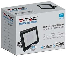 V-tac LED-Bauleuchte 30 W 6500 K Schwarz + Kabeleinführung – 9332125