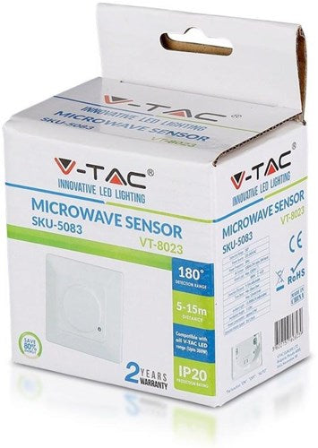 V-tac-Mikrowellensensor, eingebaut, weiße Wand – 3900318