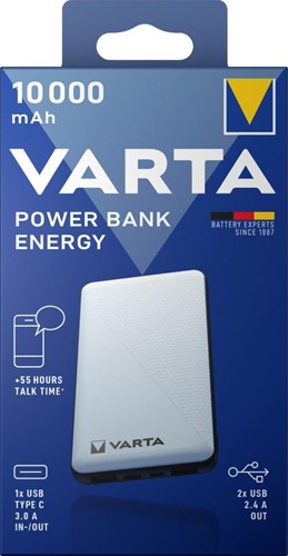 Varta Powerbank 10.000 mA silber + LED-Anzeige USB und USB-C – 3509010