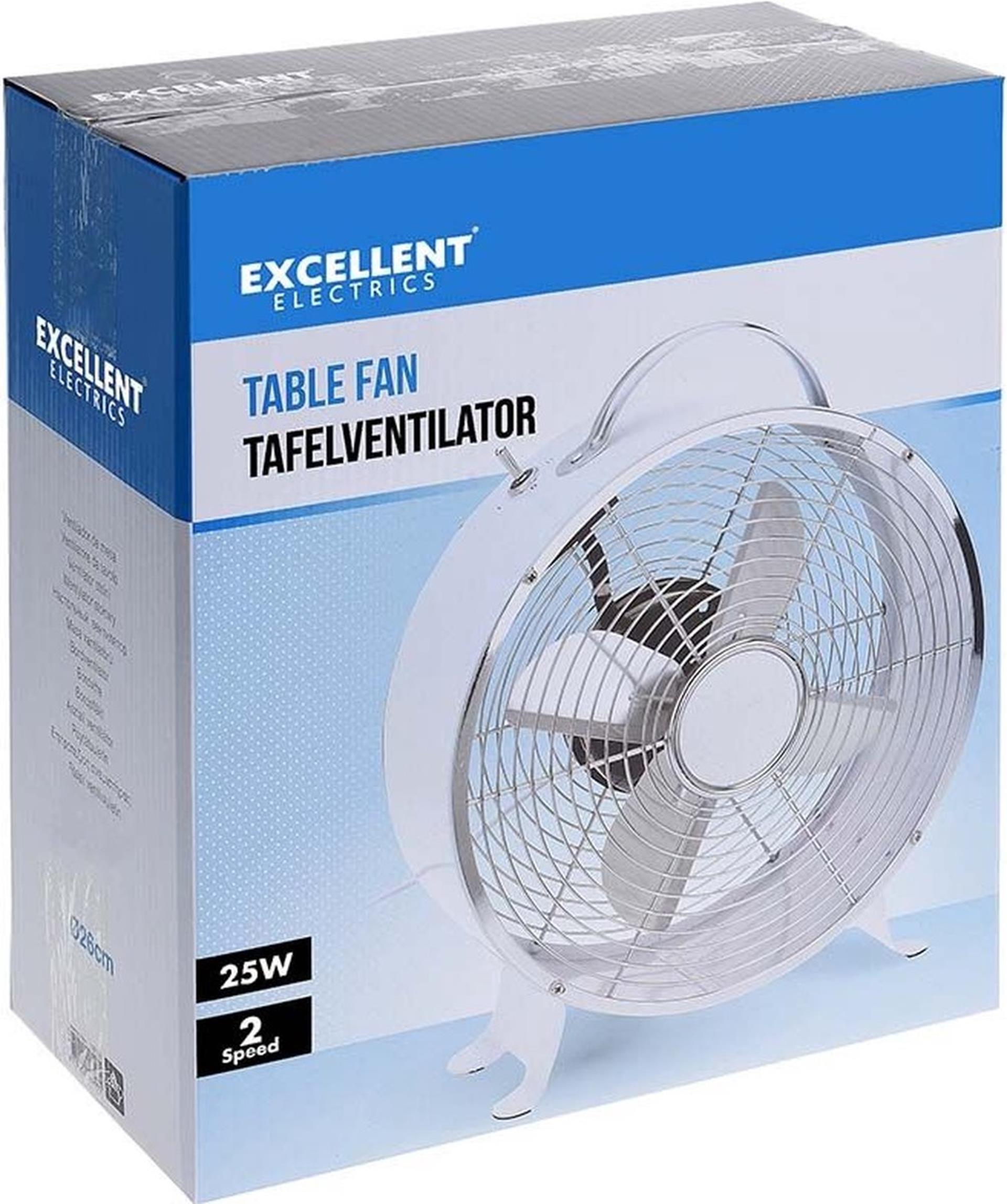 Excellent elektrischer Tischventilator ø26cm 25w weiß 2 Geschwindigkeiten.