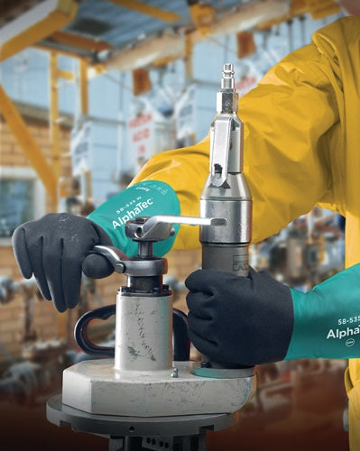 Ansell Chemikalienhandschuh | Größe 9 flaschengrün anthrazitgrau | und 388 und 374 und 1149 | PSA-Kategorie III | 6 Paare – 58-535w-9 58-535w-9