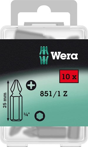 Wera 851 1 Z-Bits Phillips, PH 2 x 25 mm (10 Bits pro Box) – 1 Stück – 05072401001