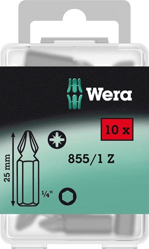 Wera 855 1 Z Bits Pozidriv, PZ 2 x 25 mm (10 Bits Pro Box) – 1 Stück – 05072404001