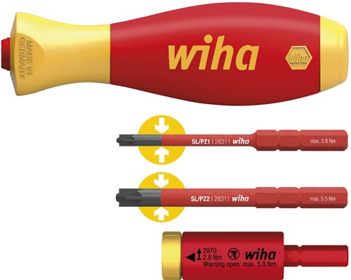 Wiha 41478 | Drehmoment-Set EasyTorque-Adapter elektrisch | mit slimvario®-Halterung und slimbits sl pz | 4-teilig - 41478
