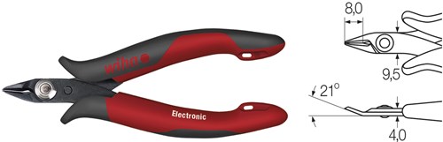 Wiha Seitenschneider elektronisch sehr schmal, spitzer Kopf ohne Facette | 128 mm 5 1 8 | Blisterpackung - 27388 - 27388