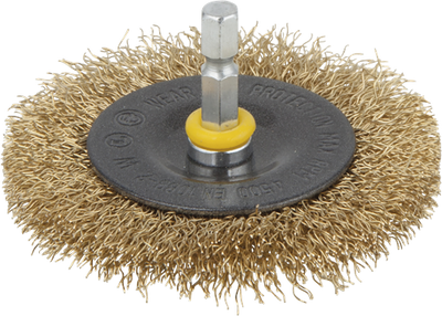 Wolfcraft Drahtbürste | Messing | 6-seitiger Schaft | ø75 x 10 mm | 1 Stück - 2110000