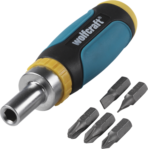 Wolfcraft Mini-Handschraubendreher | Ratschenfunktion | Set 6-teilig | inkl. 5 Bit - 1237000