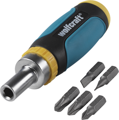 Wolfcraft Mini-Handschraubendreher | Ratschenfunktion | Set 6-teilig | inkl. 5 Bit - 1237000