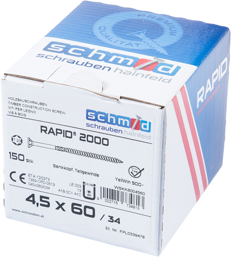 Schmid schrauben rapid2000 tx schraube 4,5x60 150 vz - wskk8004560