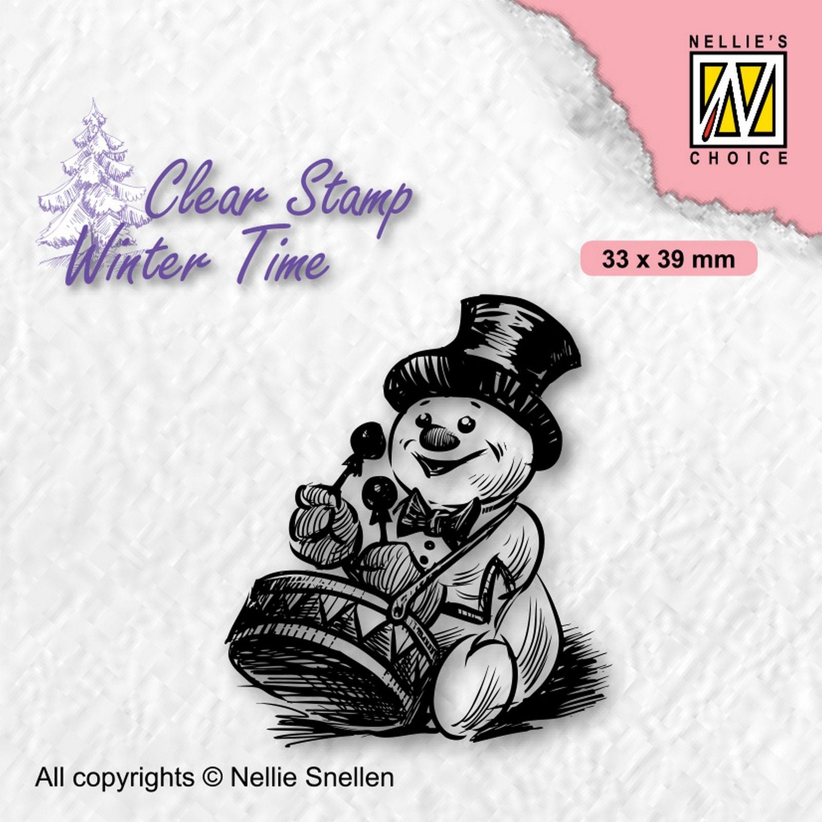 Nellies Wahl • Winterzeit-Klarstempel „Schüchterner Schneemann mit Trommel“.