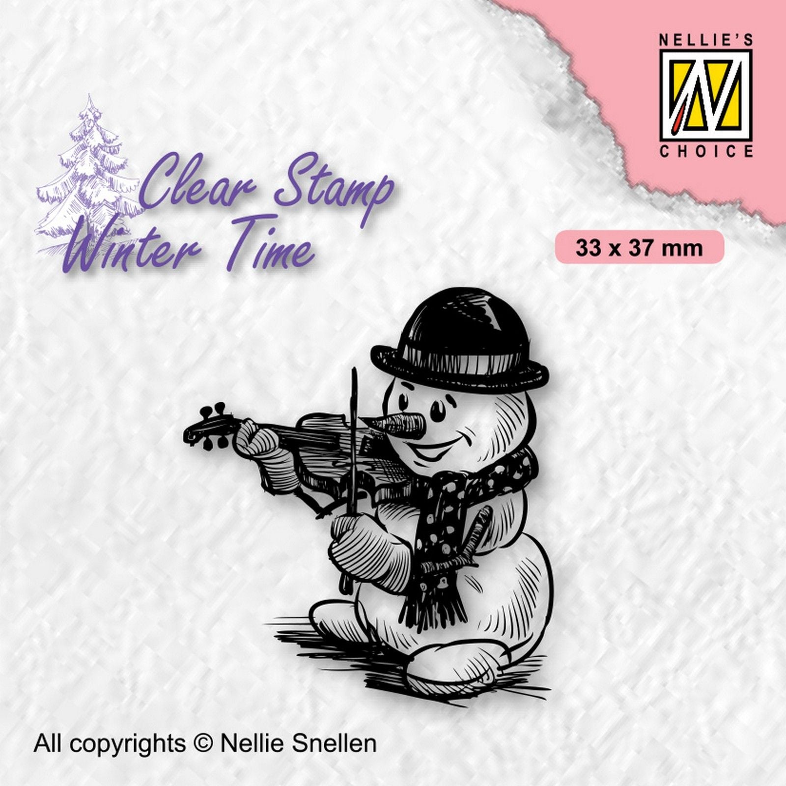 Nellies Wahl • Winterzeit-Klarstempel, schüchterner Schneemann mit Geige