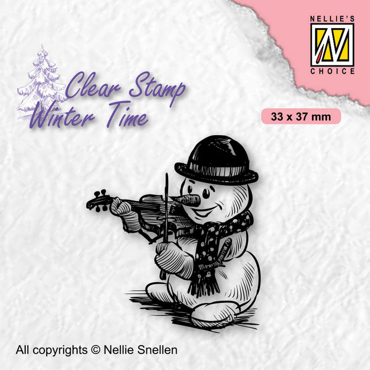 Nellies Wahl • Winterzeit-Klarstempel, schüchterner Schneemann mit Geige