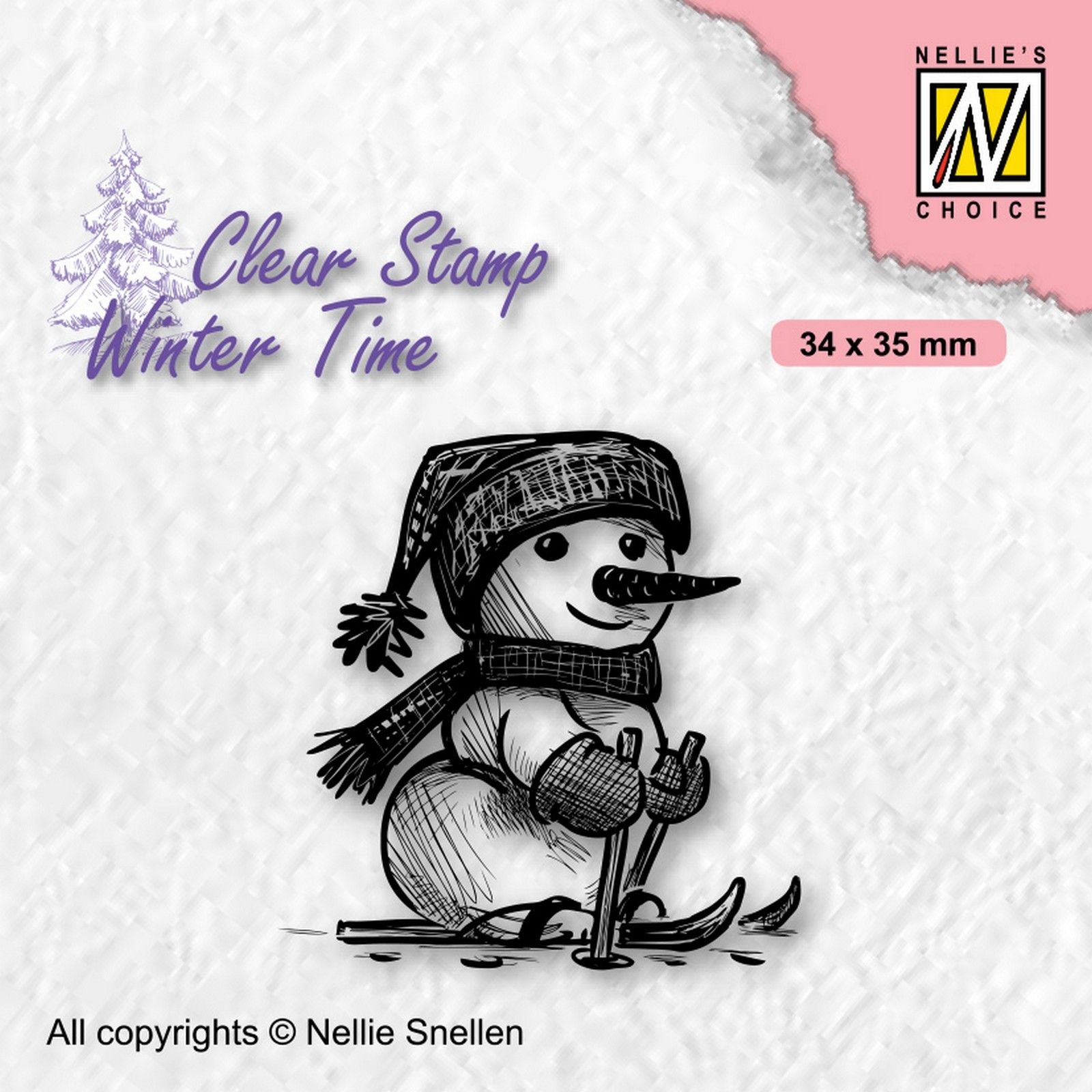 Nellies Wahl • Winterzeit-Klarstempel, schüchterner Schneemann, Skifahren, Schneemann