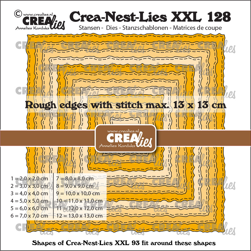 Crealies • Crea-Nest-Lies XXL-Schnittschablonenquadrate mit rohen Kanten und Nahtlinie
