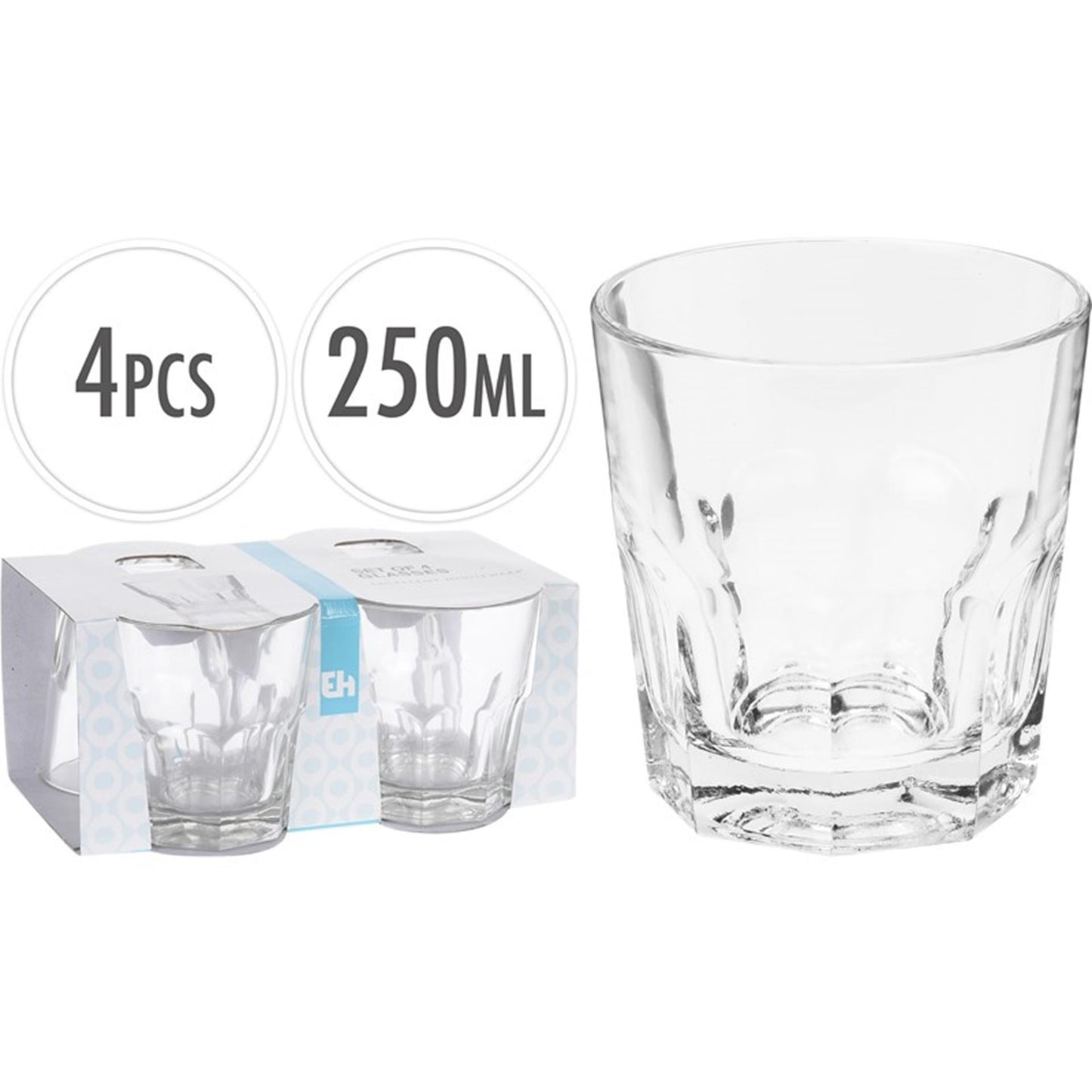 Excellent Houseware Trinkglas-Set, 4-teilig, 250 ml