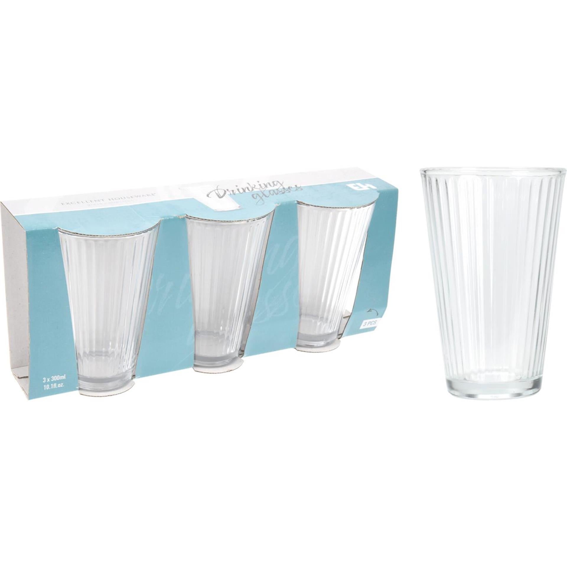 Excellent Houseware Trinkglas-Set, 3-teilig, 300 ml