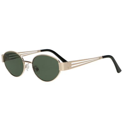 Spectrum-Sonnenbrille im Retro-Stil, ovales Metall, grünes Glas