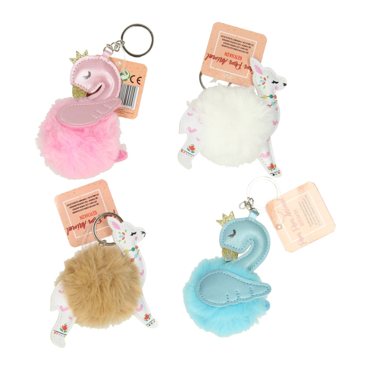 Gewinnt Holland Luxus Key Ring Pompom Tiere, 12st Set.