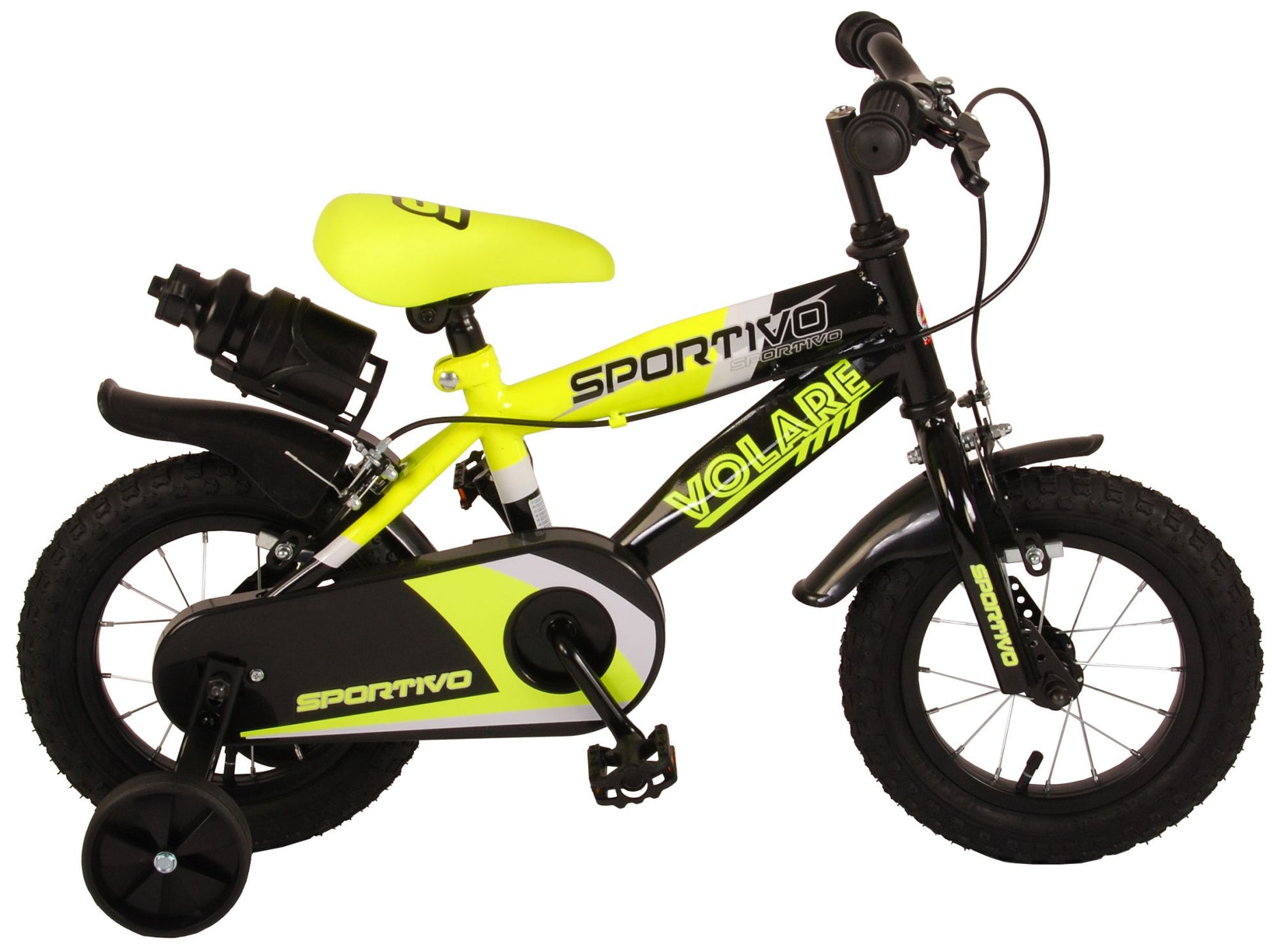 Volare Sportivo Kinderrad - Jungen - 12 Zoll - Neongelbschwarz - Zwei Handbremsen - 95% versammelte