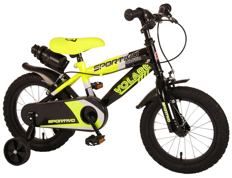 Volare Sportivo Kinderrad - Jungen - 14 Zoll - Neongelbschwarz - Zwei Handbremsen - 95% versammelte
