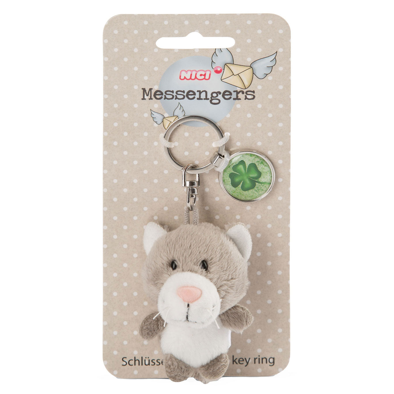 Nici Pluchen Keychain Kat mit Klaverblad, 7 cm