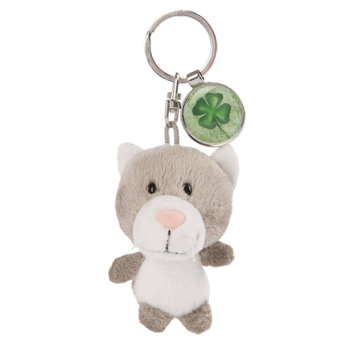 Nici Pluchen Keychain Kat mit Klaverblad, 7 cm