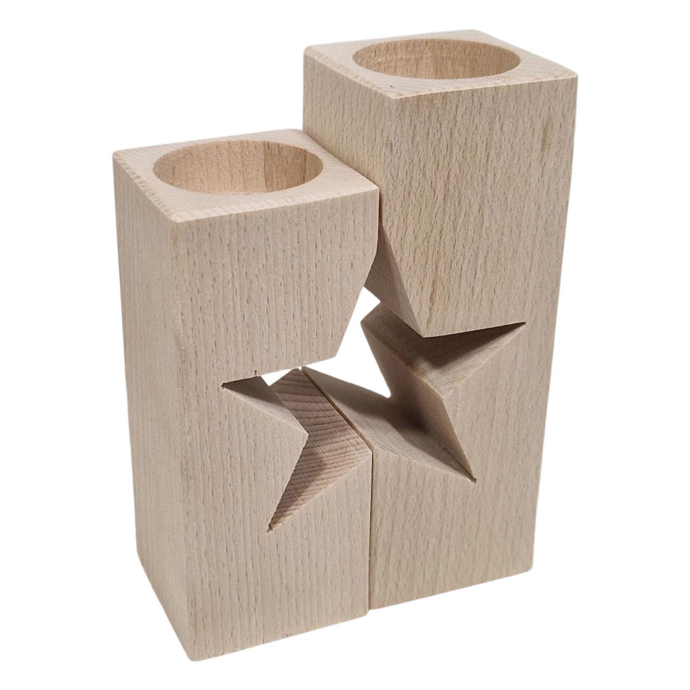 Teelichthalter Sternmotiv Buchenholz, 2dlg.