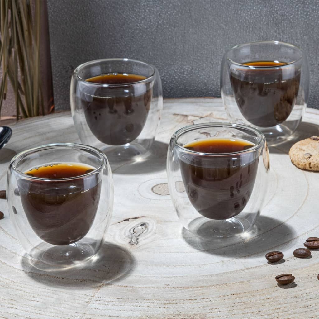 Hi Hi Espresso -Tassen doppelt gewaltet 4 St 80 ml transparent