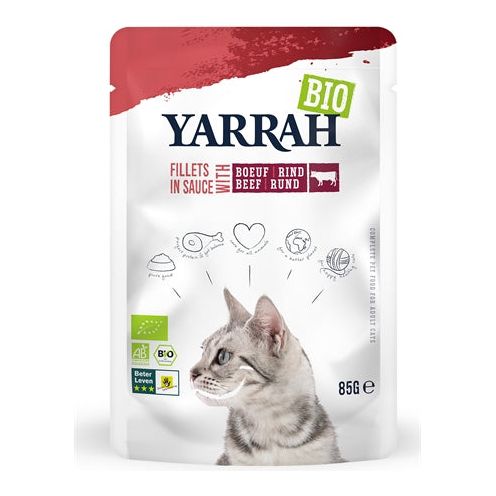 Yarrah Katze Bio -Filets mit Rindfleisch in Sauce