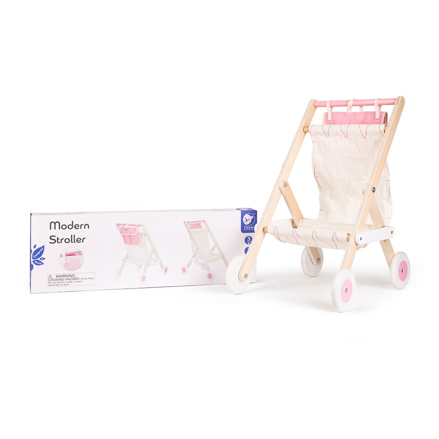 Klassische Welt der Welt Holz Poppenbuggy White Pink