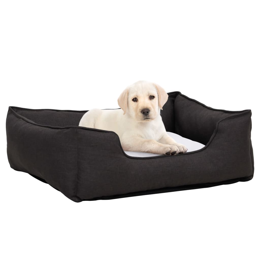 Vidaxl Hundekorb Leinen Look 85.5x70x23 cm Fleece Dunkelgrau und Weiß