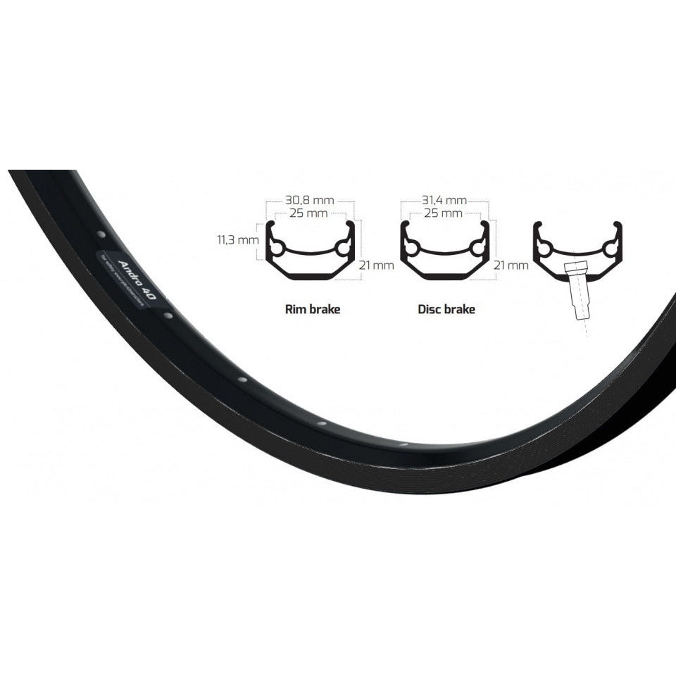 Ryde Felge andra 40 28 Zoll (622) schwarz Scheibe 32 Loch 14g