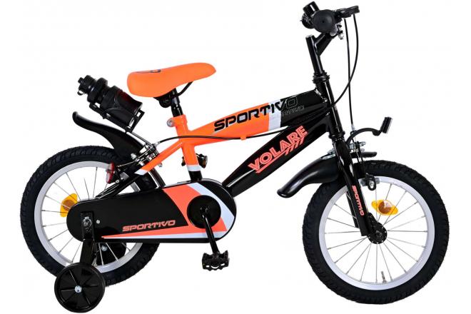 Volare Sportivo Kinderrad - Jungen - 14 Zoll - Neon Oranje Black - Zwei Handbremsen