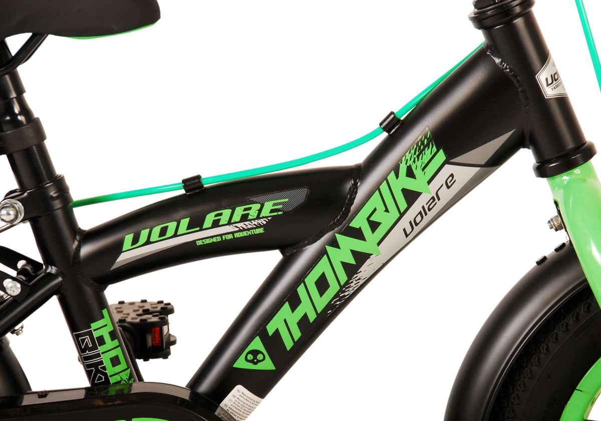 Volare Thombike Children's Bike - Jungen - 12 Zoll - Schwarzes Grün - Zwei Handbremsen