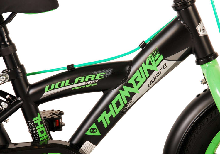 Volare Thombike Children's Bike - Jungen - 12 Zoll - Schwarzes Grün - Zwei Handbremsen