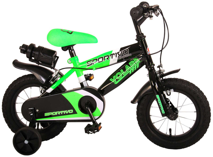 Volare Sportivo Kinderrad - Jungen - 12 Zoll - Neongrün schwarz - zwei Handbremsen - 95% versammelte
