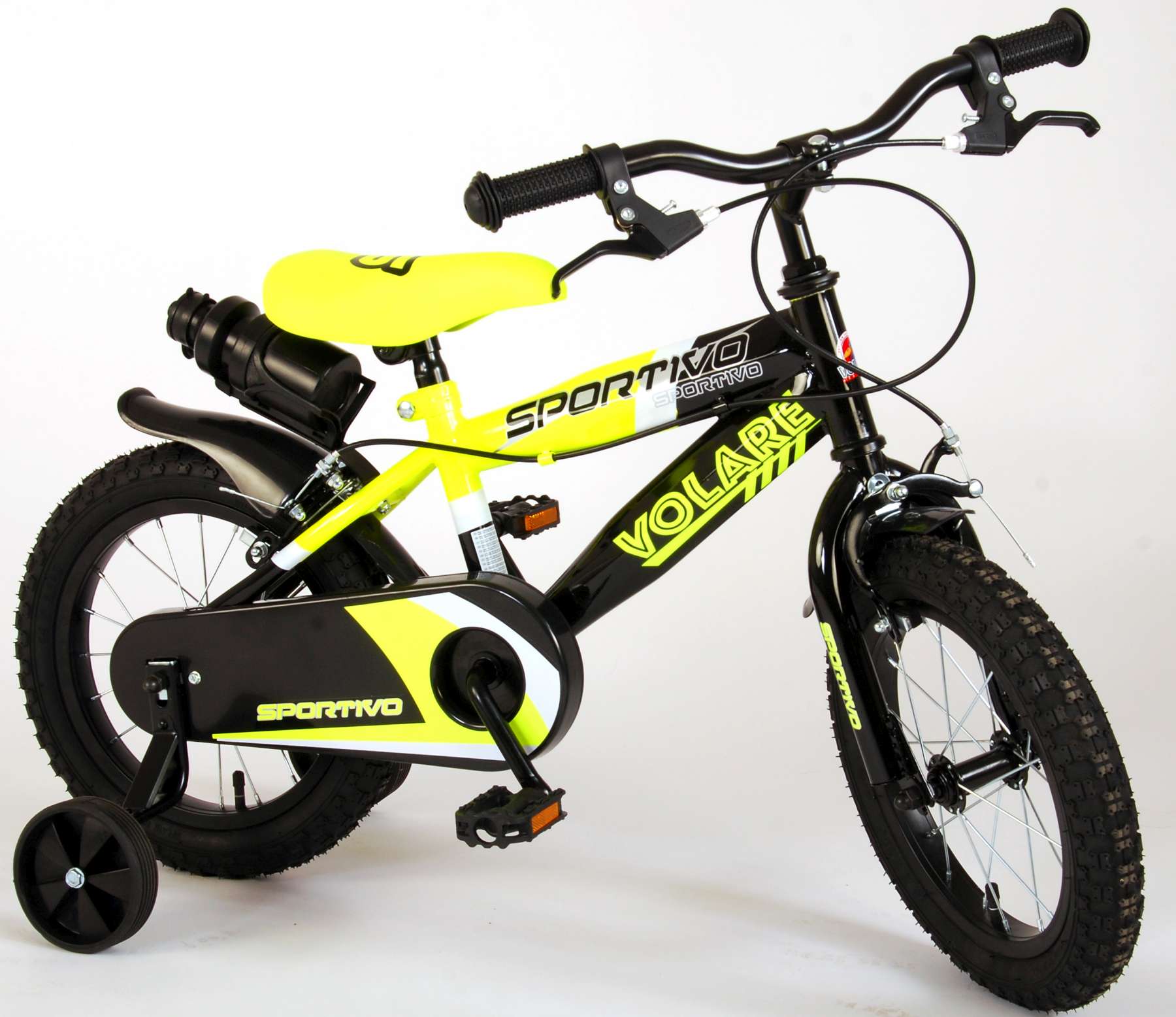Volare Sportivo Kinderrad - Jungen - 14 Zoll - Neongelbschwarz - Zwei Handbremsen - 95% versammelte