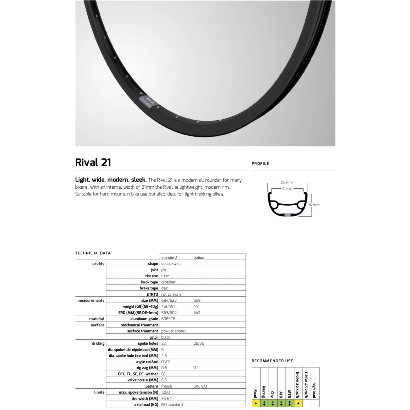 Rand Rivale 21 27,5 584 32g 14g Disc Alu Black