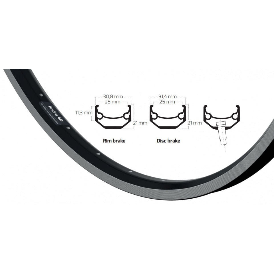 Ryde Felge andra 40 28 Zoll (622) schwarz mit Bremsfelge 32 Loch 14g