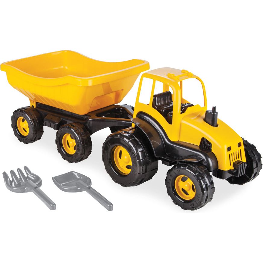 Pilsan-Traktor mit Anhänger gelb schwarzer 4-teiliger Anhänger