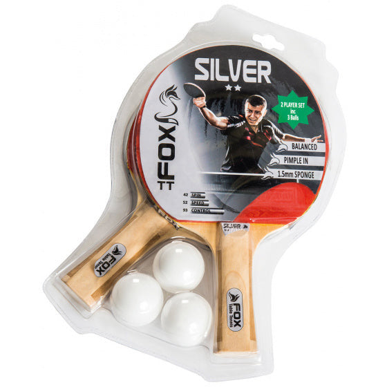 Fox TT Silber 2 Sterne Tischtennis Set 23 cm Holz Gummi 5-Stück