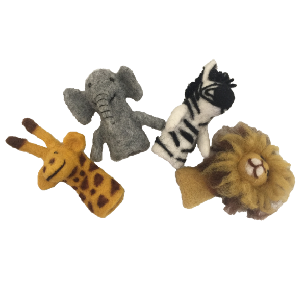 Papoose -Spielzeug afrikanische Tierfingerpuppen 4pc