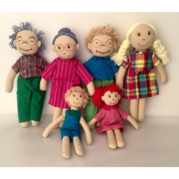 Papoose Toys Kaukasischer Familien -Stoffpuppen