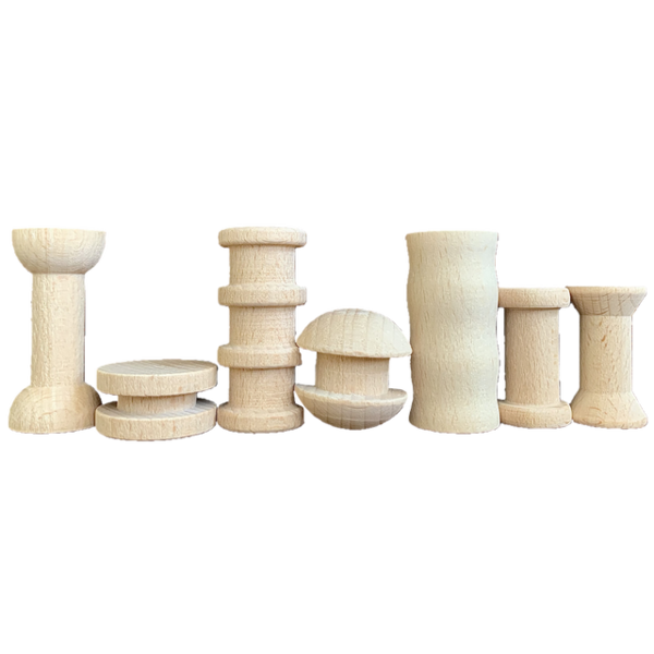 Papoose Toys Mini Natural Spool Set 49pc