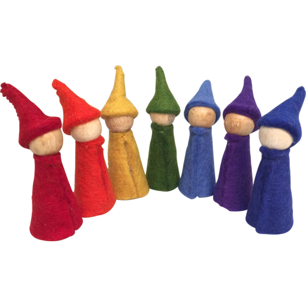 Papoose -Spielzeug Regenbogennomes 7 Holzkörper