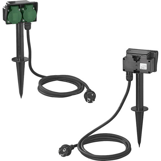 Gartenbuchse Schuko 2-fach 2 Meter 3x2,5 mm² Schwarz