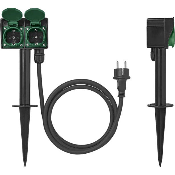 Gartenbuchse Schuko 2-fach 2 Meter 3x2,5 mm² Schwarz