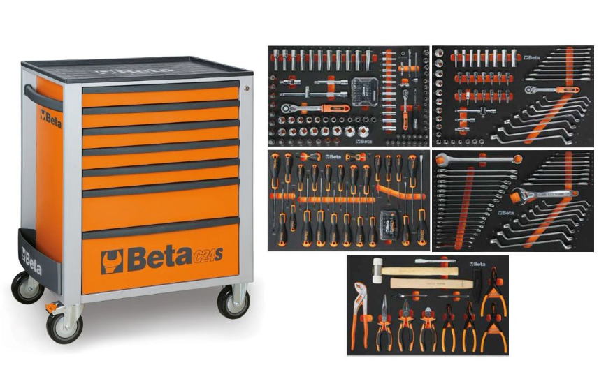 Beta-Werkzeugtrolley 7 Schubladen Orange inkl